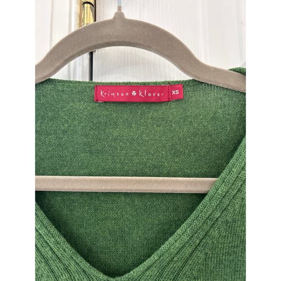Krimson Klover Green Wool Long Sleeve V-Neck Sweater - Picture 3 of 6